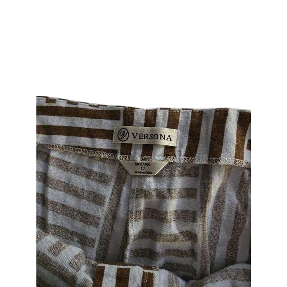 Versona wide leg pants size 12 casual comfy brown white Geometric pattern linen - Picture 4 of 5